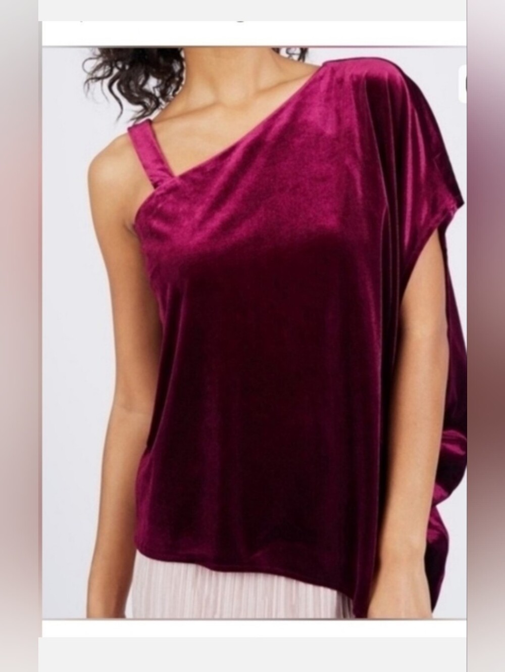 NWOT!Fall Velvet Oversized Burgundy Top Asymmetrical Women's Party Blouse Medium
